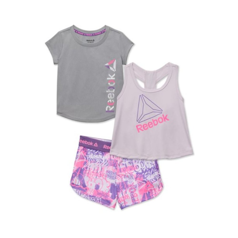 REEBOK GIRS 3 PIECE SHORT SET : Shorts, Shirt and tank Top SIZES - 12 Months NEW